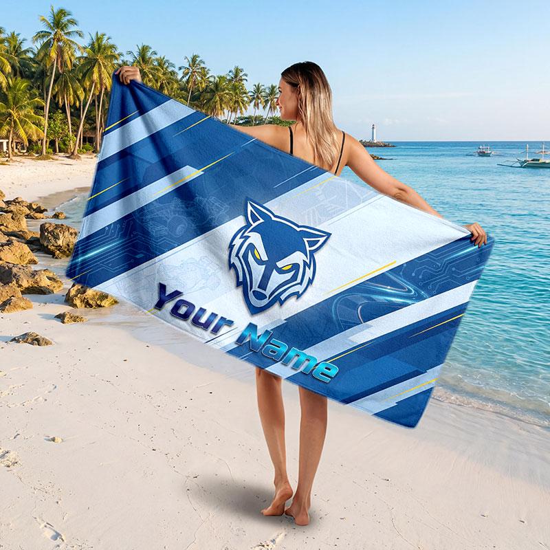 Warrington Wolves Customized Name Text Beach Towel, Soft Absorbent Towel Beach Pool Travel Personal Gift