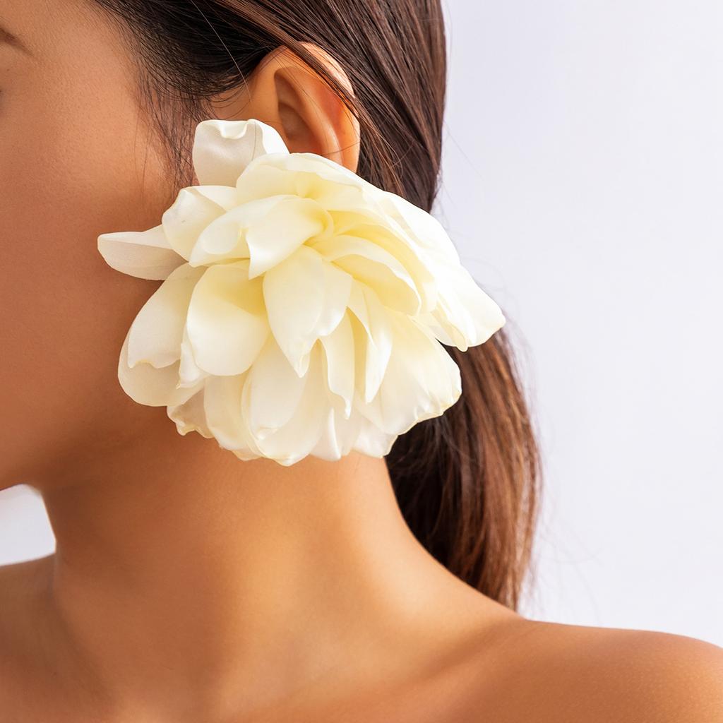 Exaggerated Fabric Large Flower Stud Earrings, Niche Flower Simulation Flower Earrings