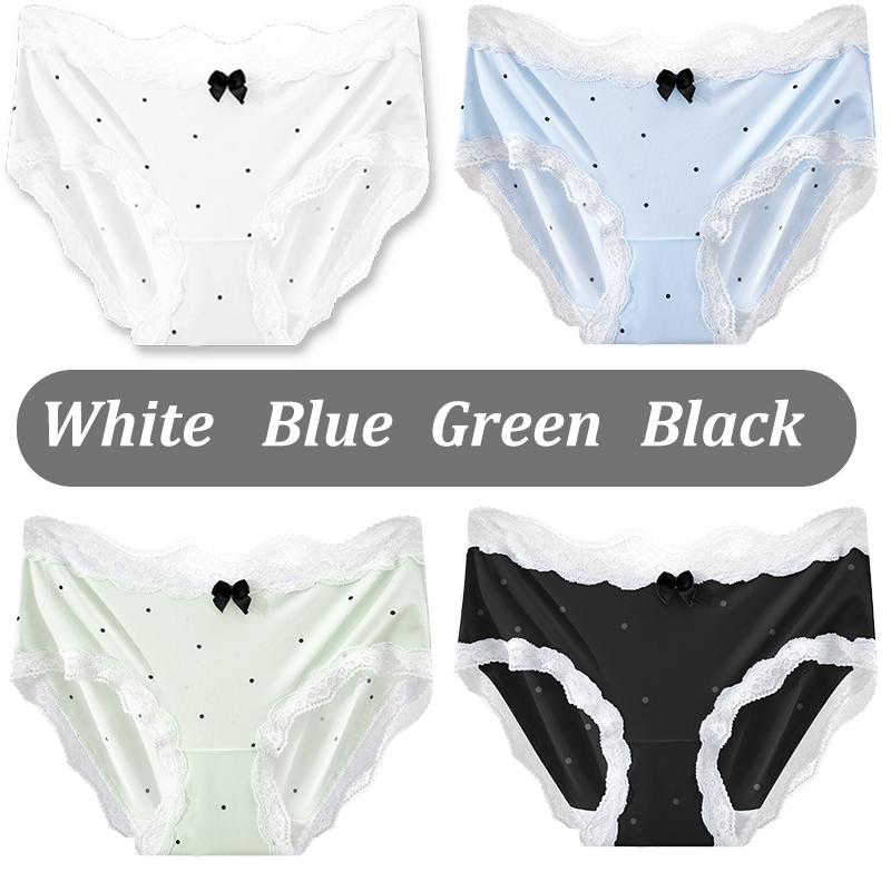 4PCS Lace Pattern Underwears Bowknot Polka Dot Underpants Sexy Cute Style Panties Transparent Briefs M-XL Seamless Panty
