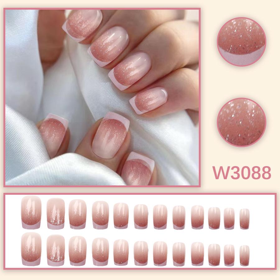 24-Piece French Gradient Fake Nail Set - Short, Wearable, and Removable Tips for Students