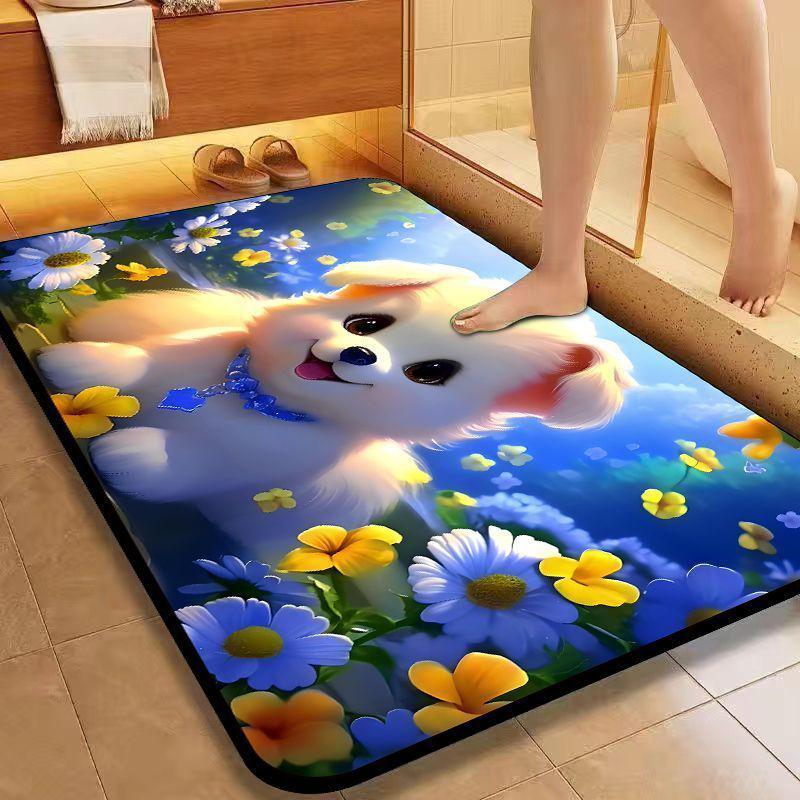 Cute Dog Quick-Dry Non-Slip Diatomaceous Earth Bath Mat