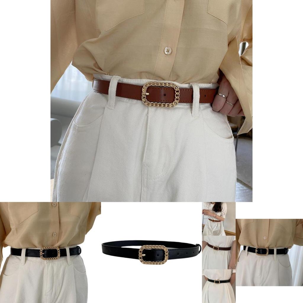 Chic Minimalist Ladies Pu Chain Rectangle Buckle Vintage Waist Belt For Dresses
