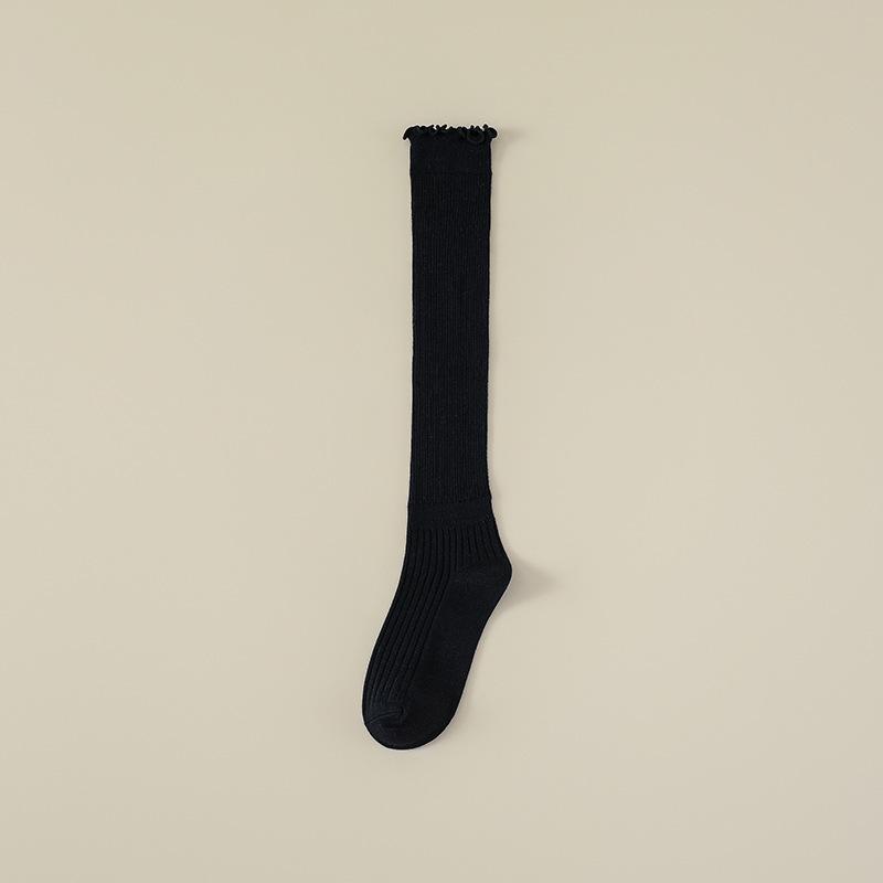 Ladies Spring and Autumn Everything Skinny Leg Wooden Ear Lace Calf Pile Socks