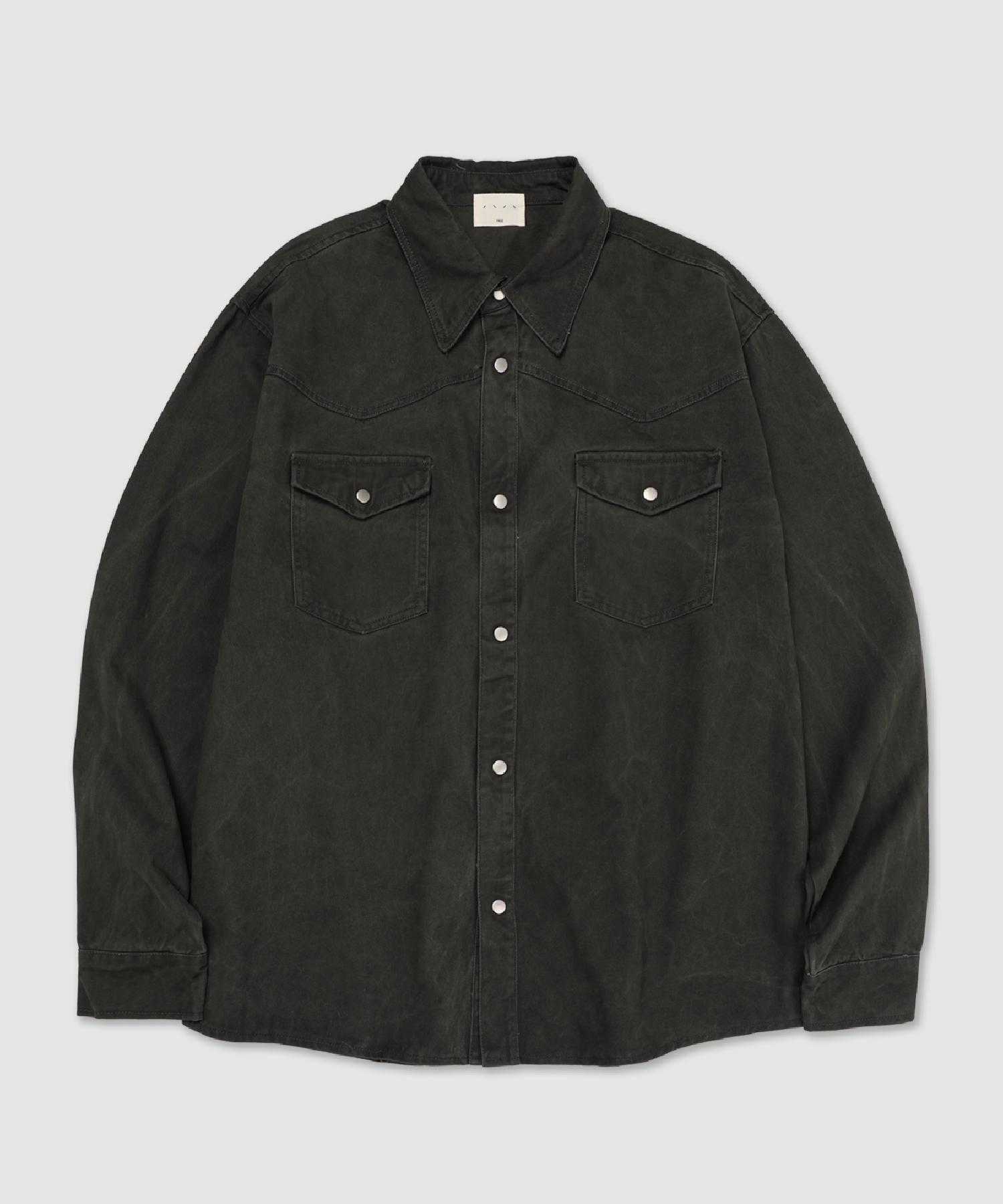 And Again Washed Western Cotton Shirt (Dark Gray) Free