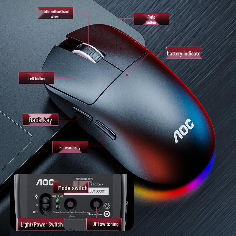 AOC GM220 Tri-Mode Wireless RGB Gaming Mouse
