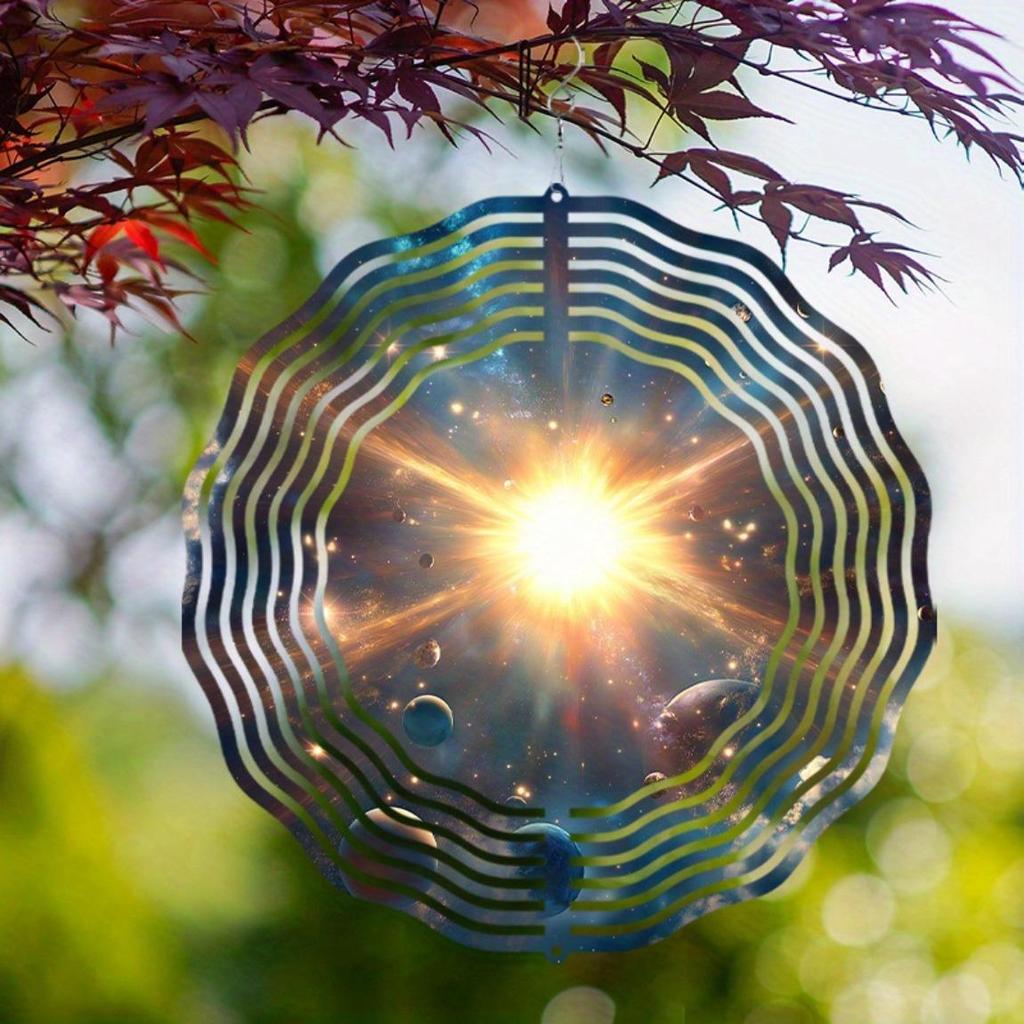 Galaxy Metal Wind Spinner Outdoor Decor 360 Rotating Hook Laser Cut Cosmic Design for Garden Patio Indoor Rustproof Hanging Art