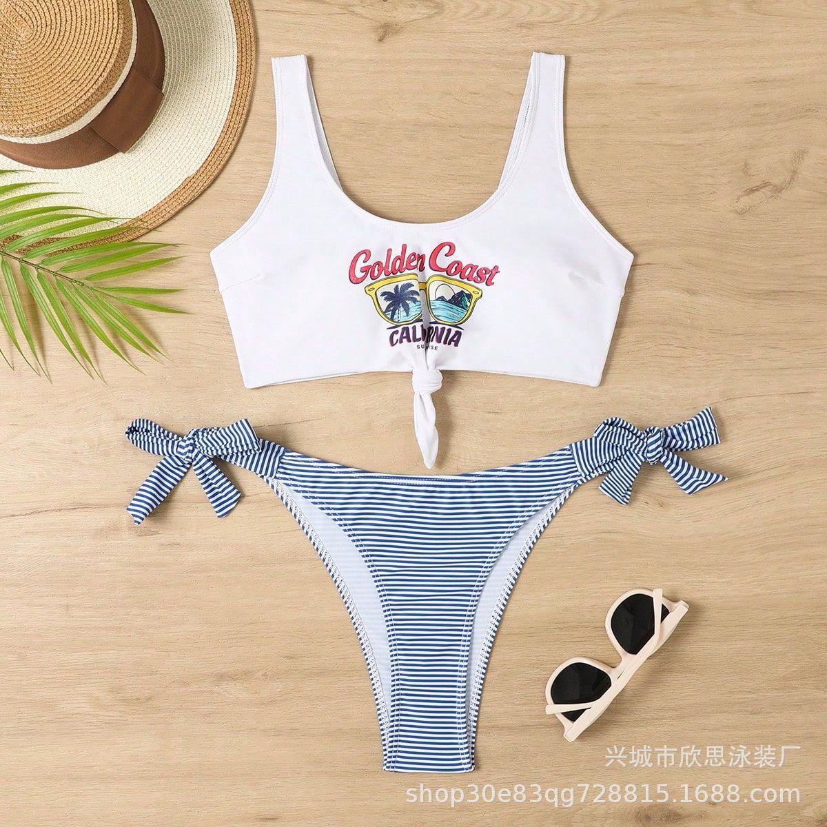 Striped split women s swimsuit bikini sports European and American sexy bikini swimsuit S