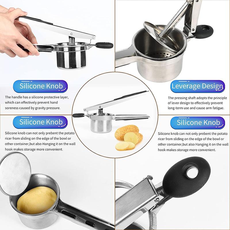 Potato Masher Stainless Steel with 3 Interchangeable Fineness Discs Spaetzle Maker Creates Smooth Creamy Mashed Potato