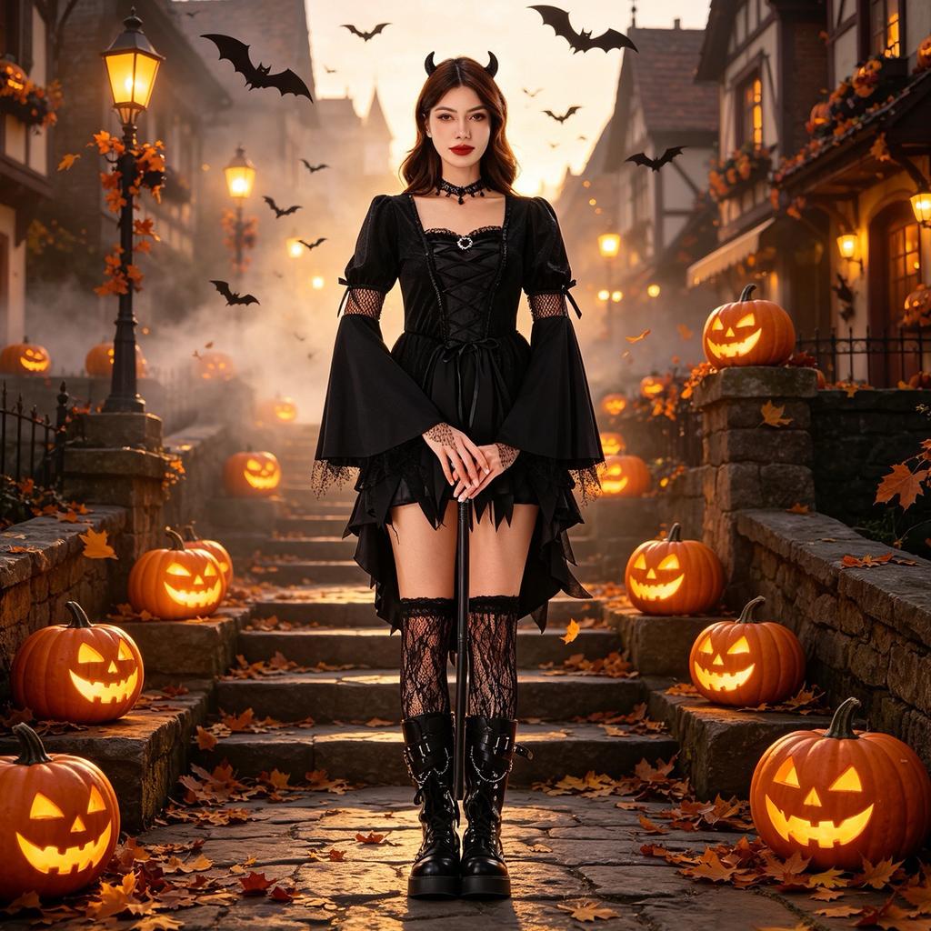 Halloween Witch Costume Black Gothic Dress Stage Performance Costume Mori Witch Hat Performance Costume