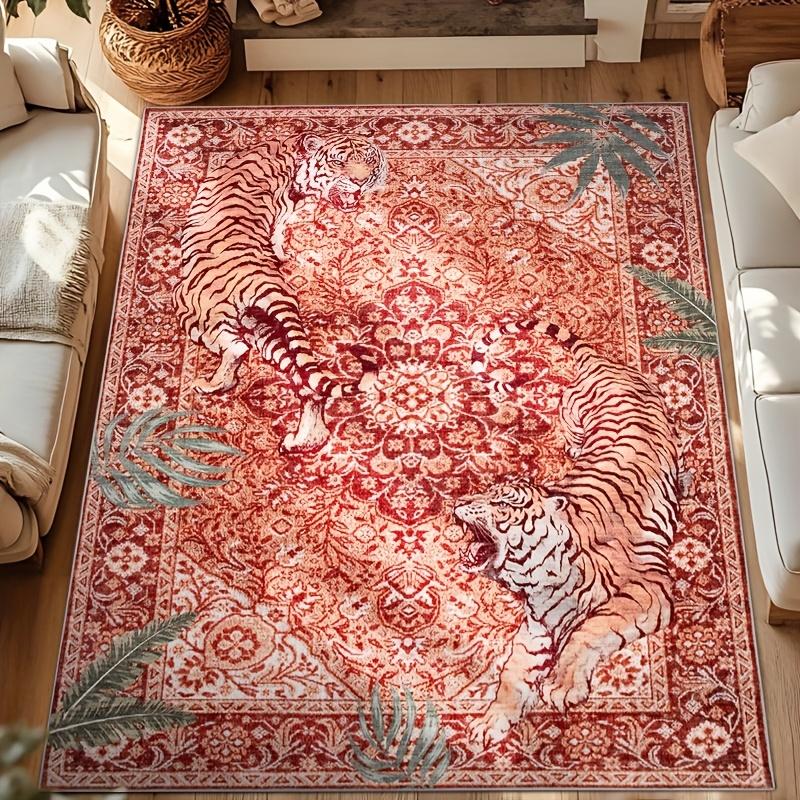Ultra Thin Non Slip Tiger Pattern Mat Machine Washable Soft Durable Living Room Bedroom Dining Room Home Office Decor