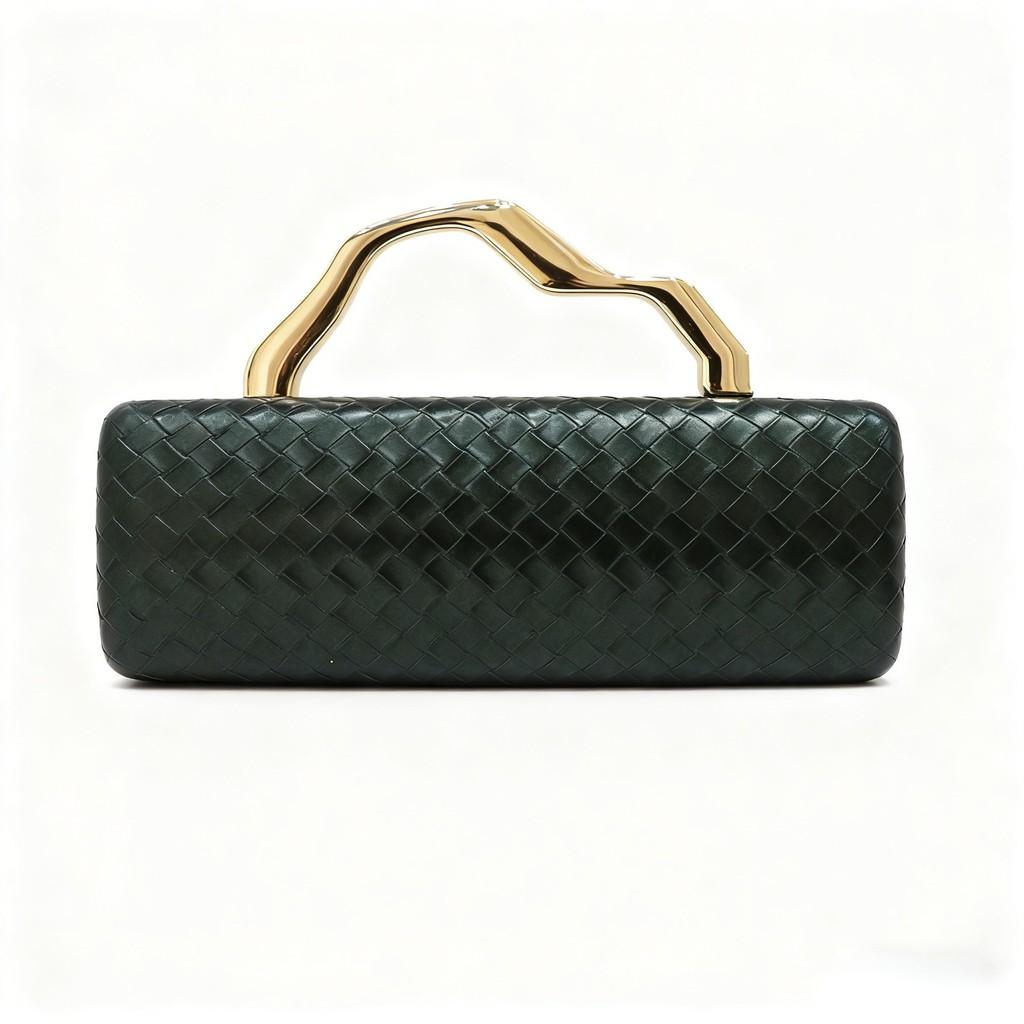 Pu Gold Woven Evening Bag With Magnetic Closure For Formal Events And Night Out