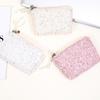 Sequined Cosmetic Bag Girls Stylish Glittery Clutch Makeup Bag with Faux Pearl Bow Zipper Puller Portable Travel Toiletry Organizer for
