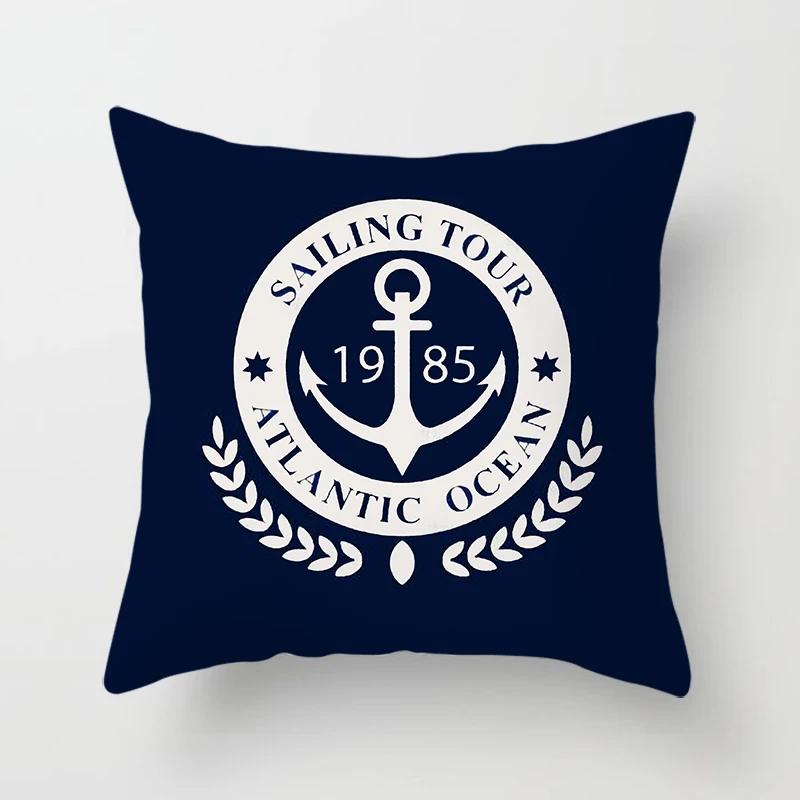 Home Decor Compass Anchor Pillow Cover Blue Mediterranean Cushion Gift Sofa Office Accessory Ornament Short Plush Material