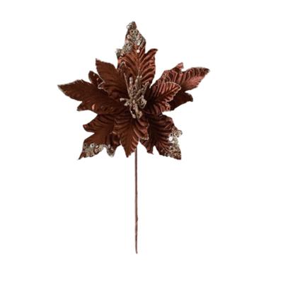 25cm Christmas Poinsettia Glitter Flower Sequins Large Artificial Christmas Flower Flocking DIY Wreath Simulated Flower Head