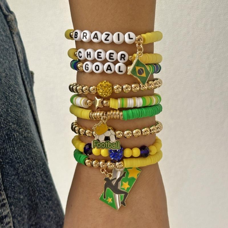 Soccer Themed Bracelets With Football Charm For Women And Men Elastic Adjustable Wristbands For Fan