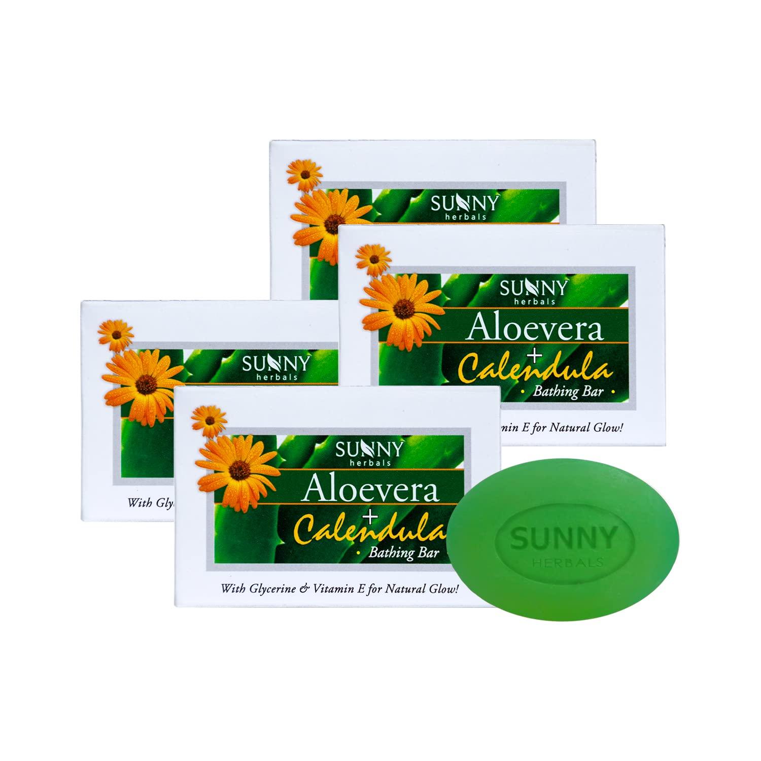 

Солнечное мыло-брусок Алоэ Вера, Календула и Витамин Е 75 г Упаковка из 4 штук для мягкой, эластичной, сияющей кожи