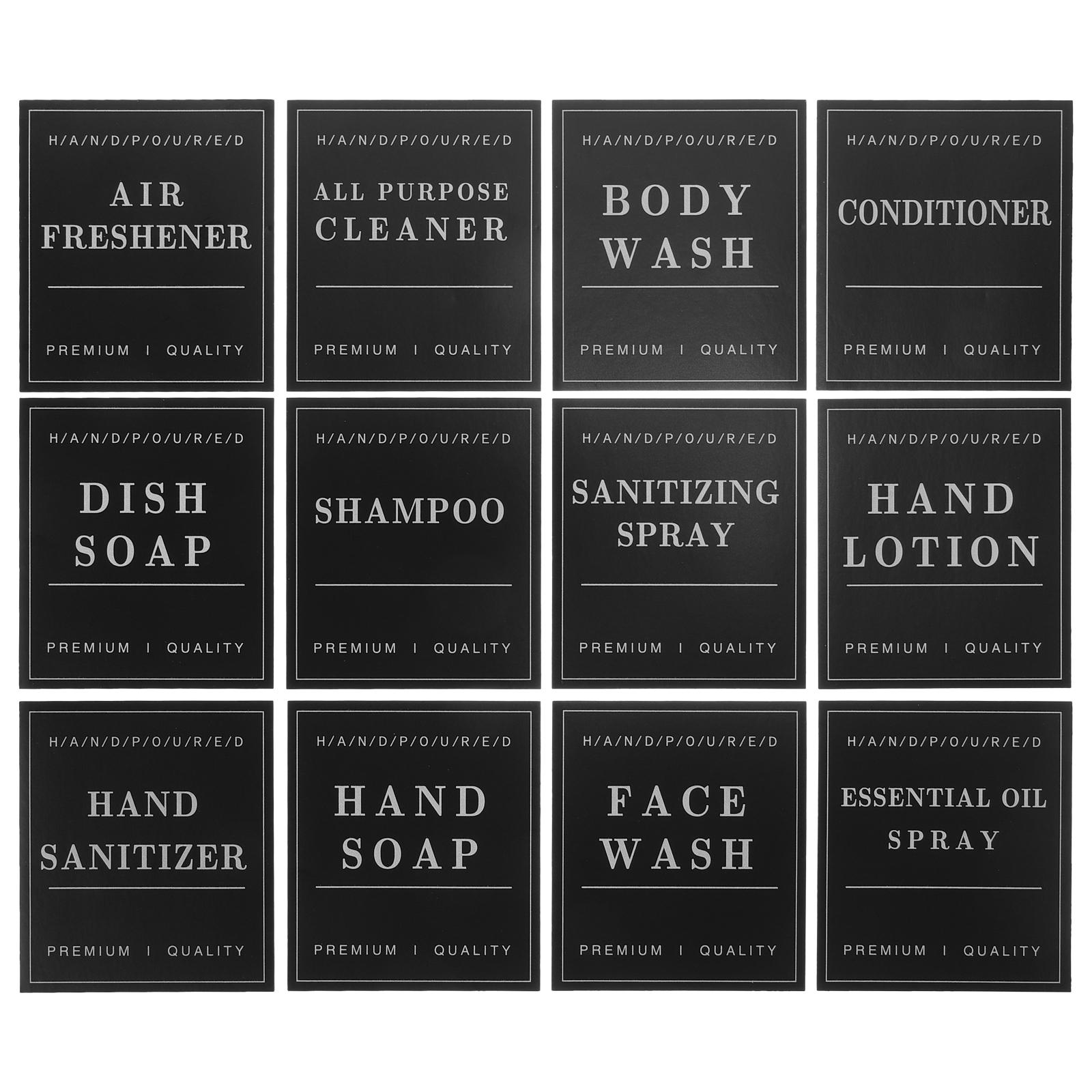 12pcs Shampoo Bottles Bathroom and Kitchen Soap Dispenser Empty Bottles Wall Decor Hands Soap Sub-bottle with Waterproof Labels