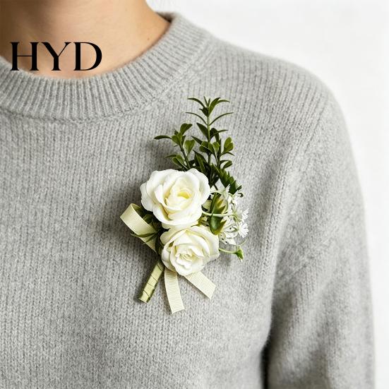 Forest Style Corsage White Wedding Flower Rustic Bridal Groom Boutonniere for Prom Lightweight Bride Bridesmaid Groomsman Western Silk