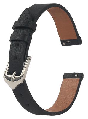 Vinacreations Black 12mm Genuine Cowhide Leather Watch Strap with Quick Release Spring Bars, Women's Calf Leather Replacement Watch Band with Wrist