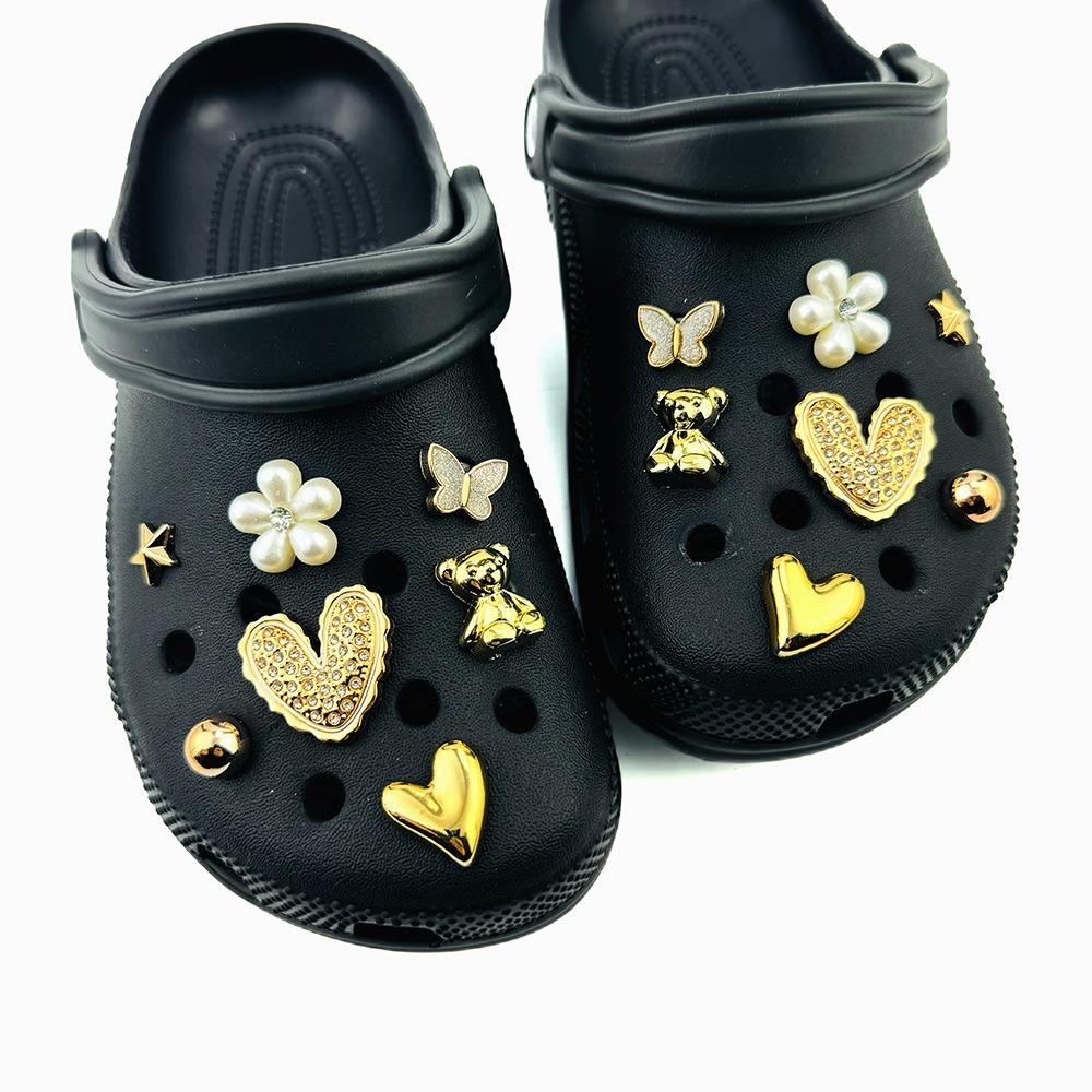 14PCS Summer Fashion Shoe Charms Set Accessories for Clogs Shoe Buckle Golden Bear Rivet Butterfly Flower DIY Shoes Decorations