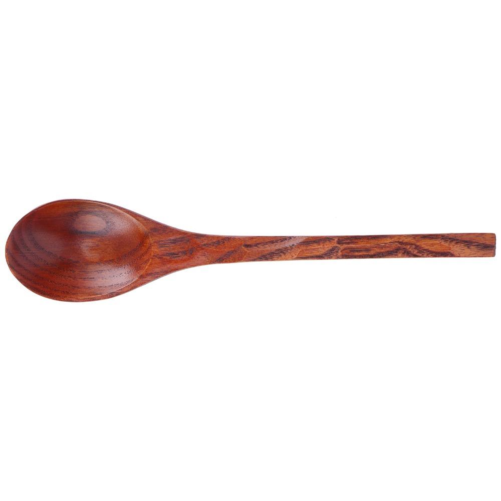 5Pcs Solid Wood Wooden Spoons Polished Surface Long Handle Spoons Tableware Set  For Soup Cooking