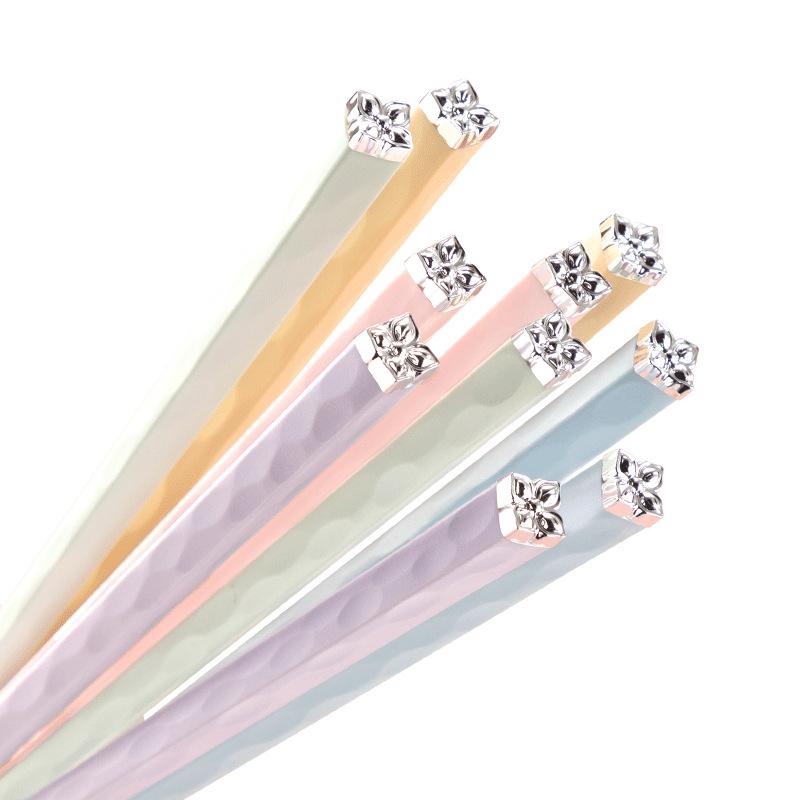 5 Paar bunte chinesische japanische Essstäbchen, Morandi, Essen, Sushi, wiederverwendbare Essstäbchen, Legierungs-Essstäbchen, Familienküchengeschirr