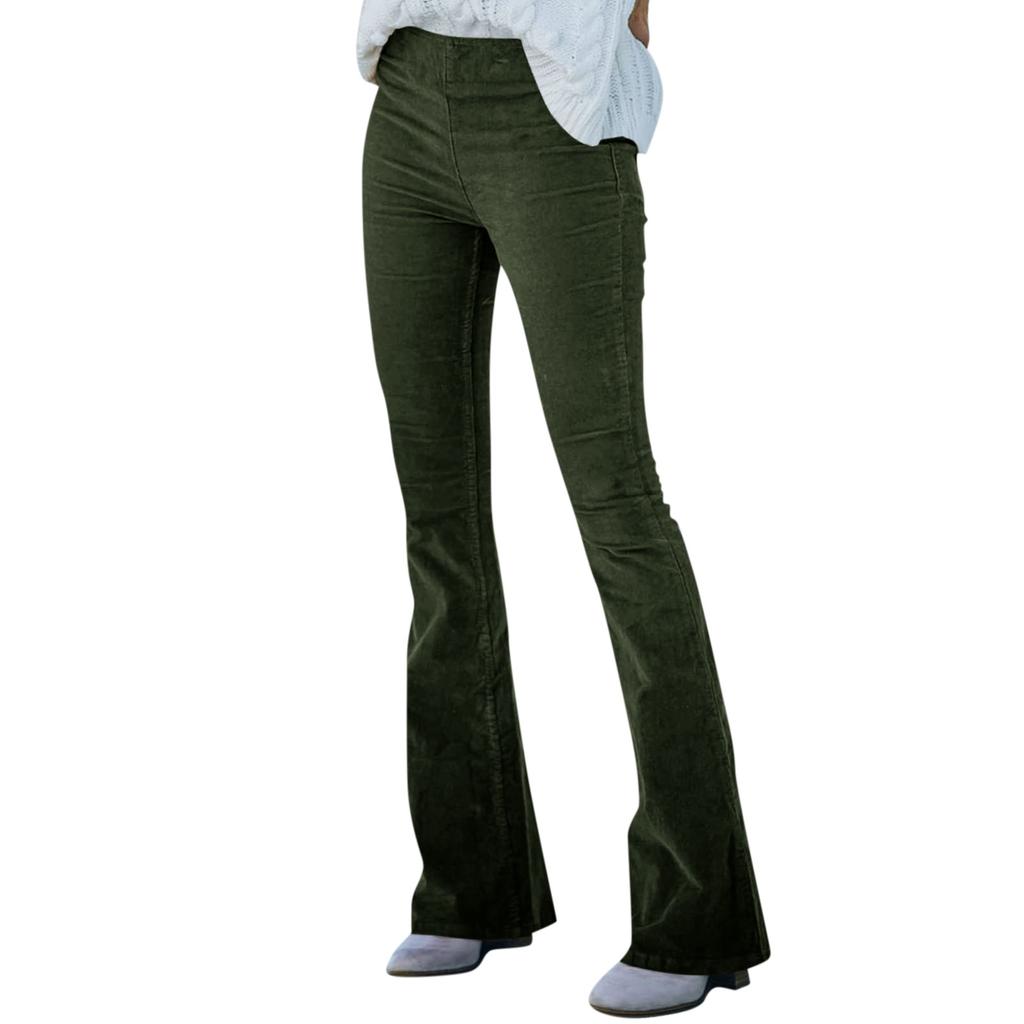 Spodnie dzwony damskie z kordu z elastycznym pasem