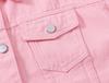 Women's Pink Spring Denim Jacket - Short, Loose Fit, Long Sleeve, Plus Size, Casual Korean Style
