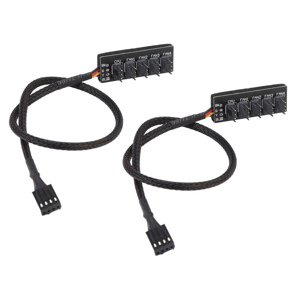 2pcs PWM Fan Hub Splitter 4 Pin Black 1 to 5 Way Self Adhesive Fan Extension Splitter for 3 Pin 4 Pin Connectors