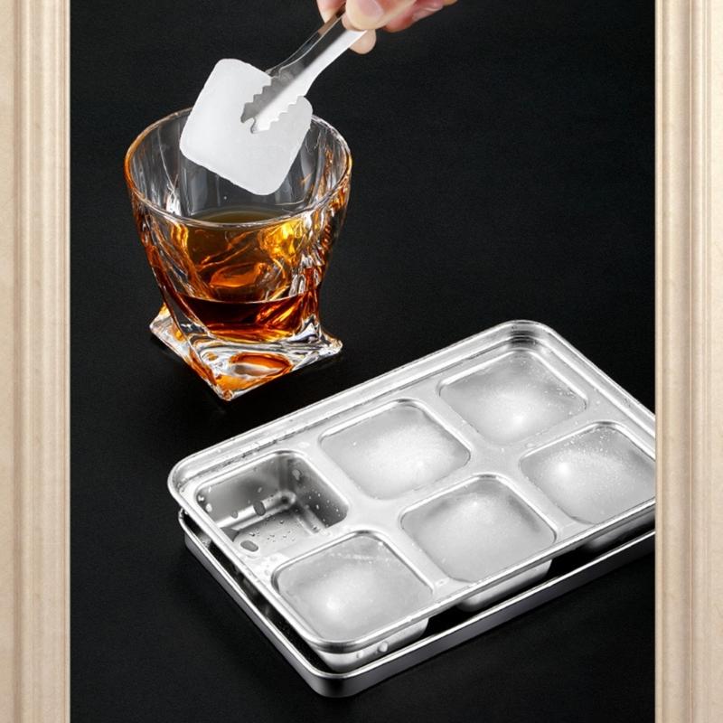 Stainless Steels Ice Cubes Maker with Lid Big Cubes Design Ice Mold For Cold Drink Cocktails And Baby Food Storage