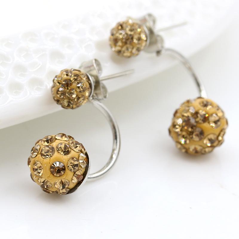 Korean Style Silver-Plated Crystal Ball Earrings with Shambhala Design