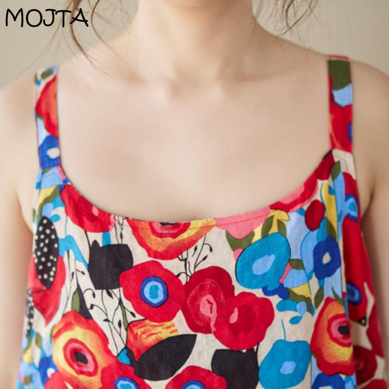 MOJTA Letnia Damska Sukienka z Okrągłym Dekoltem, Luźna, Długa Spódnica, Bawełniana, Haftowana, z Krótkim Rękawem