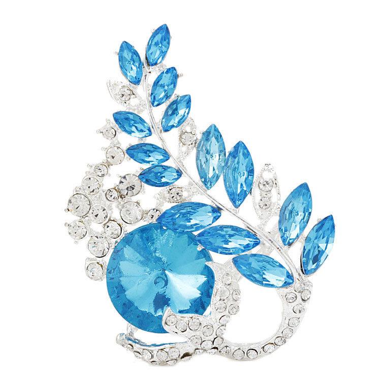 DIEZI New Bride Bouquet Summer Blue Luxury Beach Brooches for Wedding Korean Leaf Flower Rhinestone Brooch Pins Women Brooch