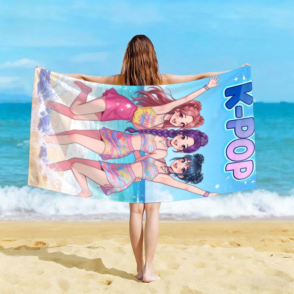 Chibi K-Pop Summer Idol Aesthetic Beach Towel Ultra Absorbent Cool Room Stuff Bath Towel Gym Swimming Outdoor Pink Room Decor