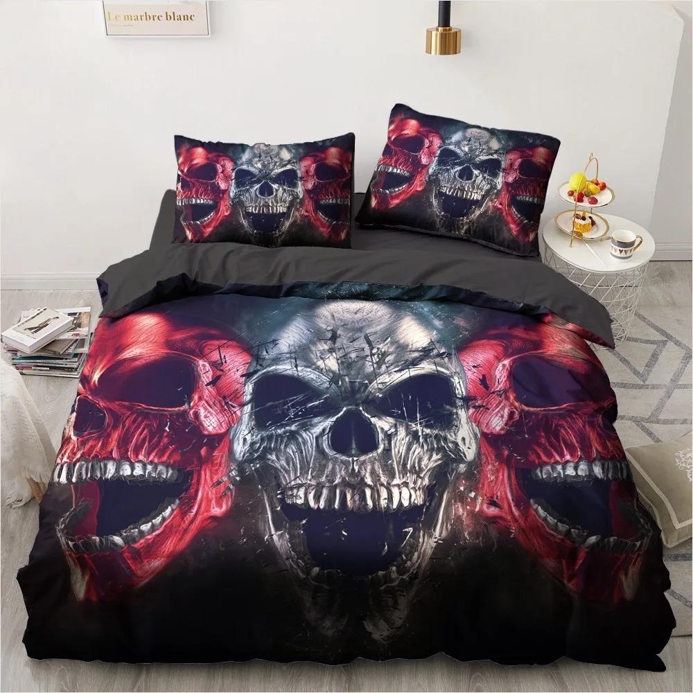 3D Skull Bedding Sets Duvet Quilt Cover Set Comforter Bed Linen Pillowcase King Queen Full Double Home Texitle