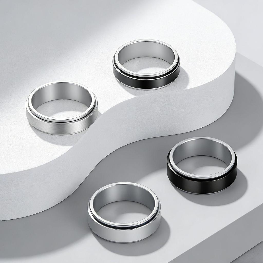 Stainless Steel Rotating Decompression Rings for Couples: Modern and Stylish