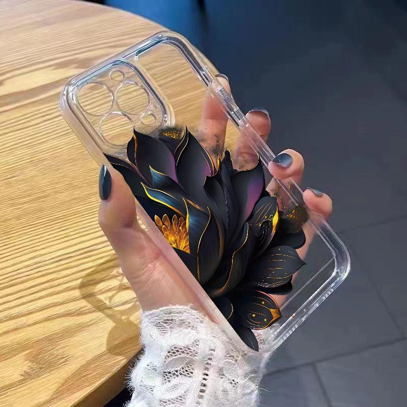 Black Lotus FlowerPhone Case for iPhone 17 Air 16 15 14 13 12 11 Pro Max Plus Mini 8 7 Soft Transparent Cover Fundas Accessory