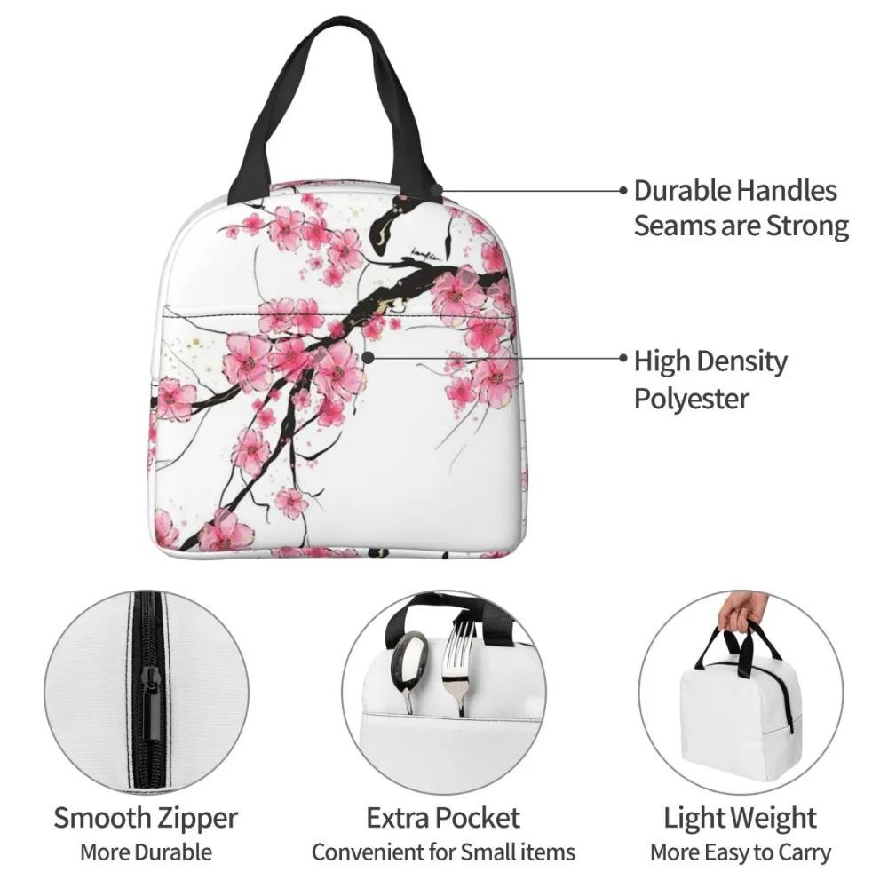 Plum Sakura Cherry Blossom Insulated Lunch Bag for Women Office Cooler Thermal Food Box Tote Portable Lunch Boxes Container