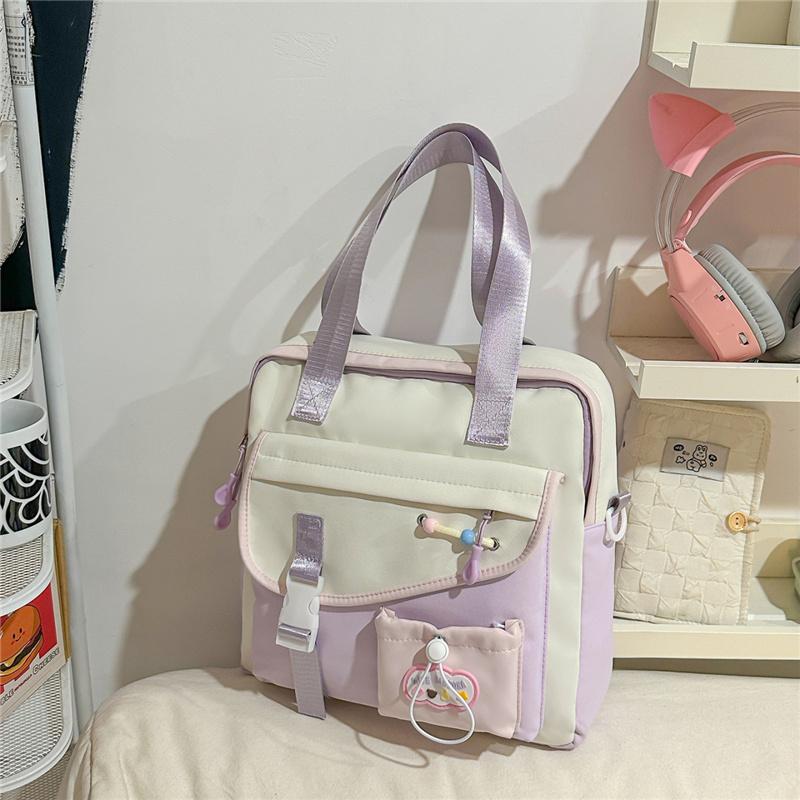 Campus Large Capacity Student Shoulder Bag Women's Contrast Color Tote Bag