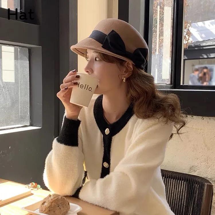

Horse Riding Cap With Bowknot And Wool Blend For Autumn Winter Fashion