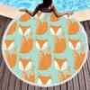 Kawaii Fox Round Beach Towel,Wild Animal Print Beach Blanket,Soft Woodland Animal Themed Rustic Fox Print Pool Towel Picnic Mat