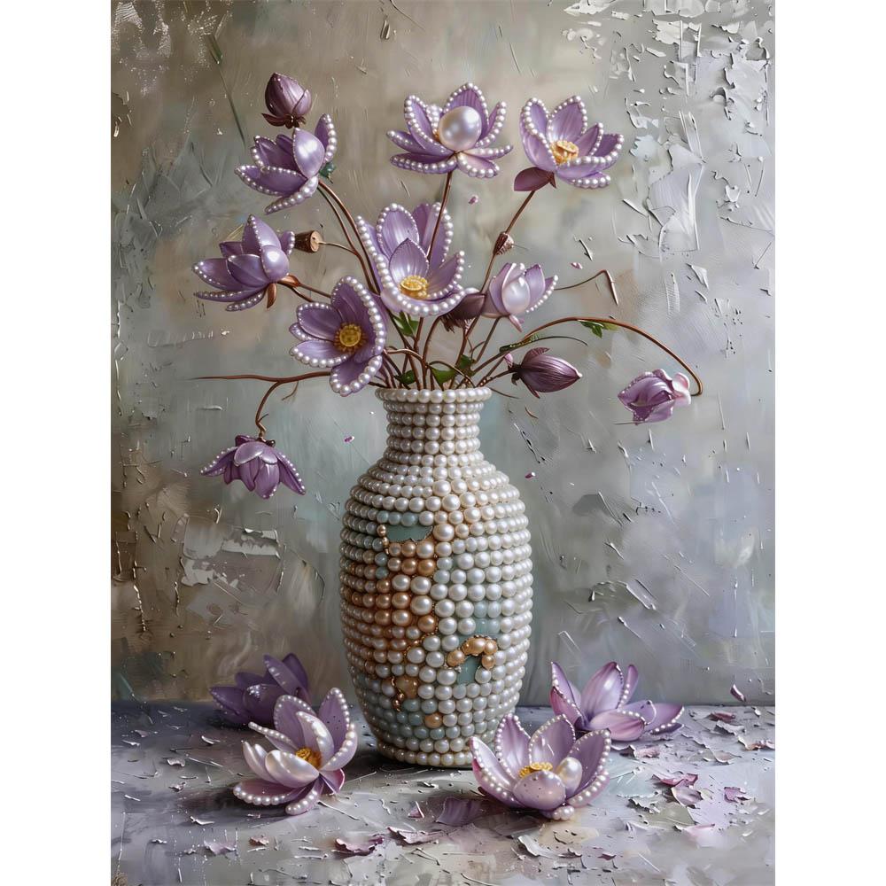 

5D Vase Pearl Wall Art Kit 30x40cm Frameless DIY Pearl Diamond Painting Floral Gem Art for Living Room/Bedroom Home Wall Decor 30x40cm