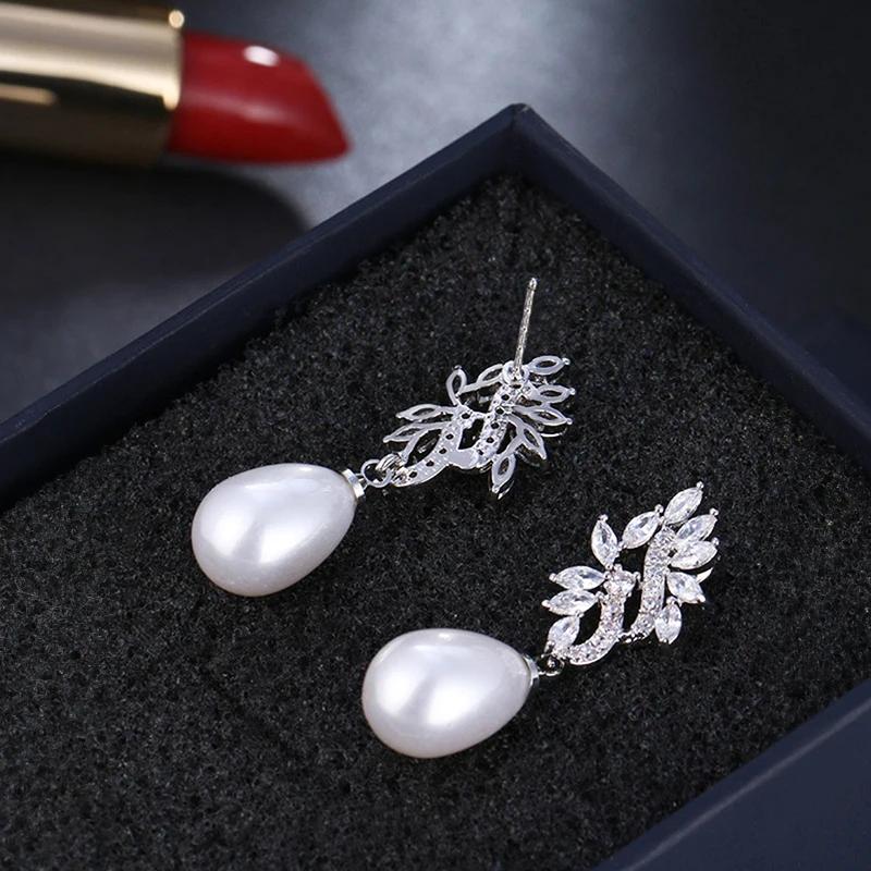 Huitan Elegant Imitation Pearl Drop Earrings for Women Aesthetic Fancy Wedding Bridal  Modern Accessories for Engagement
