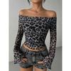 Sexy Women T-shirt Autumn New Streetwear Fashion Long Sleeves O-Neck T-shirt Leopard Off Shoulder Female Versatile Knitted Tees