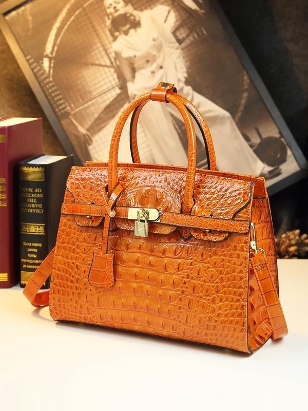

Bag Handbag Atmospheric Platinum Bag Crocodile Pattern Large Bag Middle-Aged Hard Leather Women S Bag