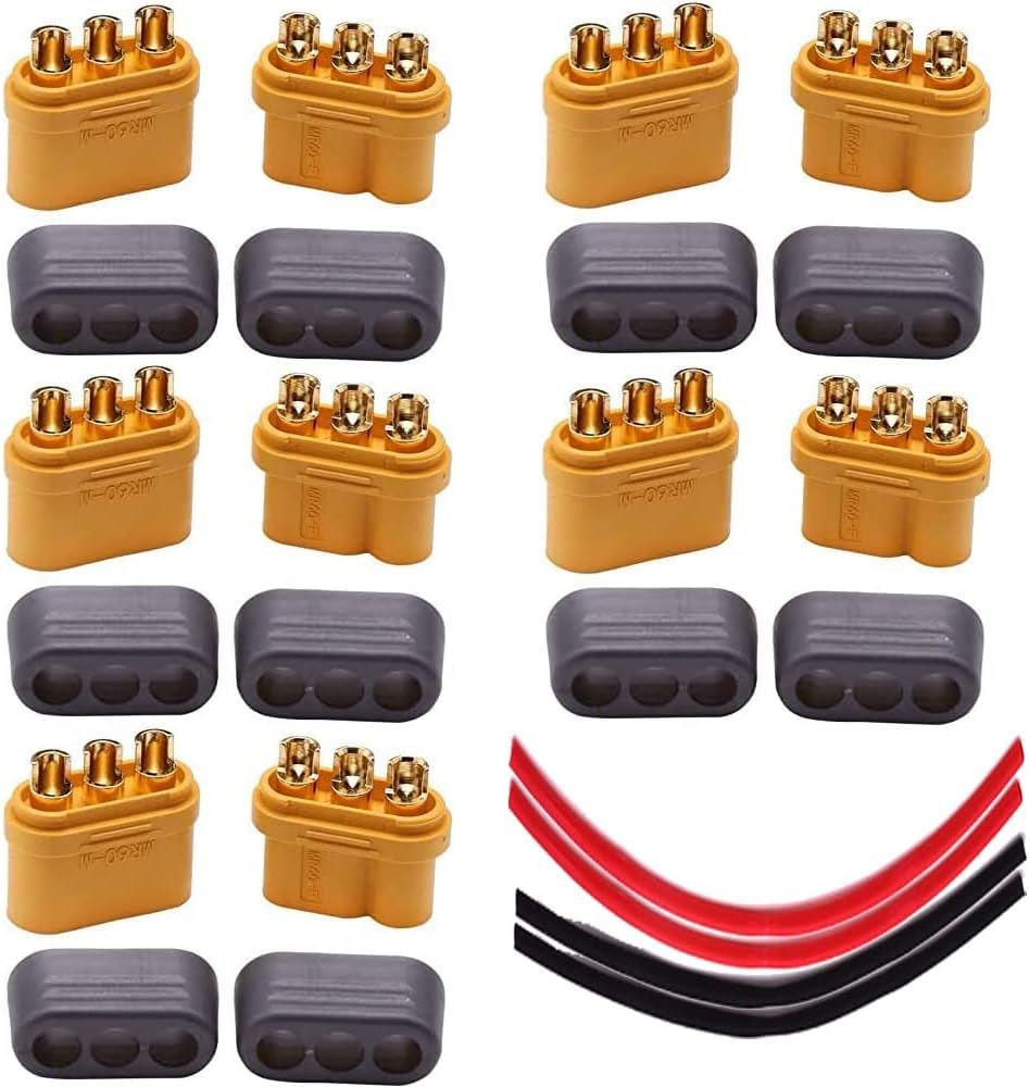 Maihuijia 5 Par Złącze Wtykowe Adapter Złącza Amass MR 60 Męski na Żeński Złącze 3-Pinowe z Osłoną do RC Lipo