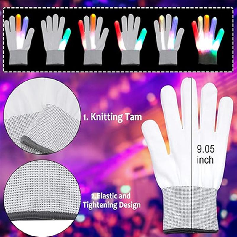 Colorful LED Luminous Gloves Halloween Christmas LED Finger Gloves Event Party Light Up Skull Gloves For Adult Glow Party Prop