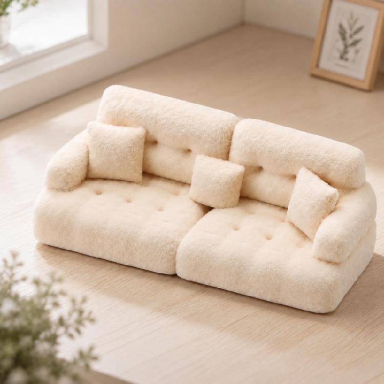 Doll House Decoration Miniature Couch Model with Flocking Texture for Small Scale Living Room Styling, Corner Display and Photo Props Use