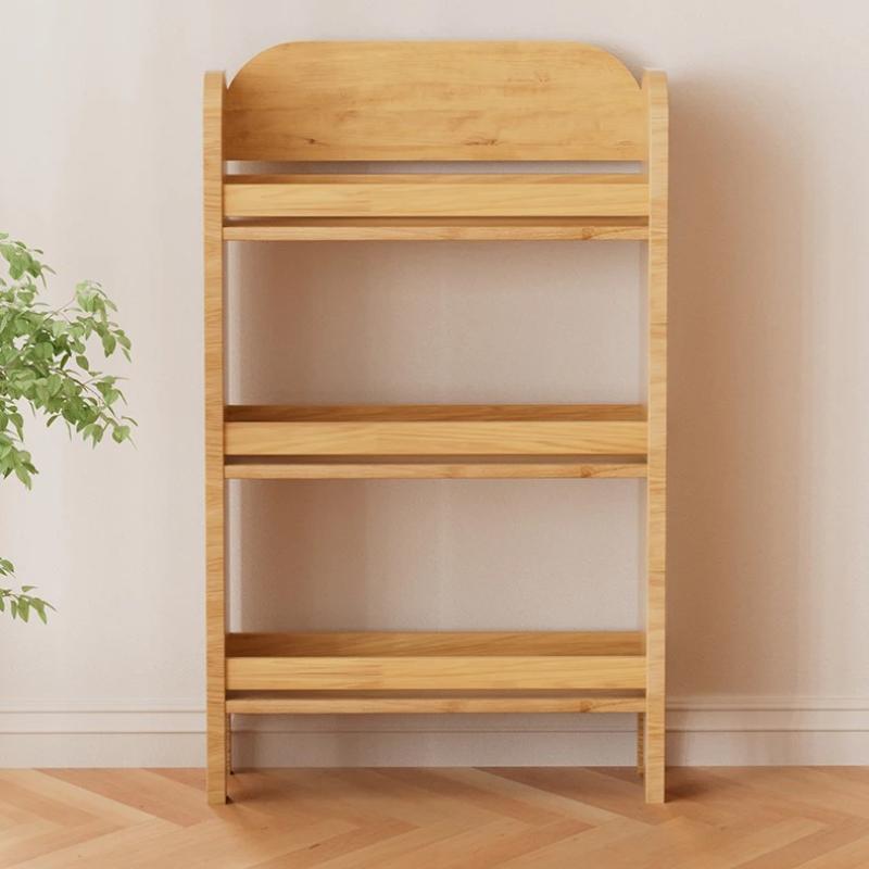 Child-Safe Solid Wood Book Organizer Slim Floor Bookcase with Wall Support Creative Narrow Storage Shelf for Bedroom&Living Room