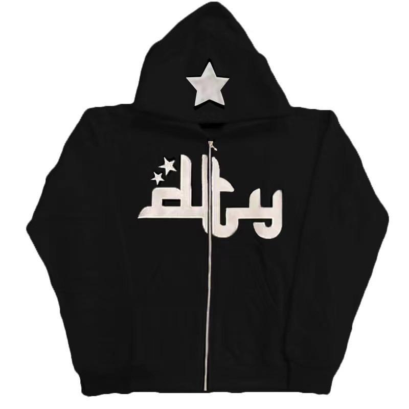 Men Women Streetwear Hoodie Zip Up Graphic Print Loose Fit Casual Sweatshirt Youth